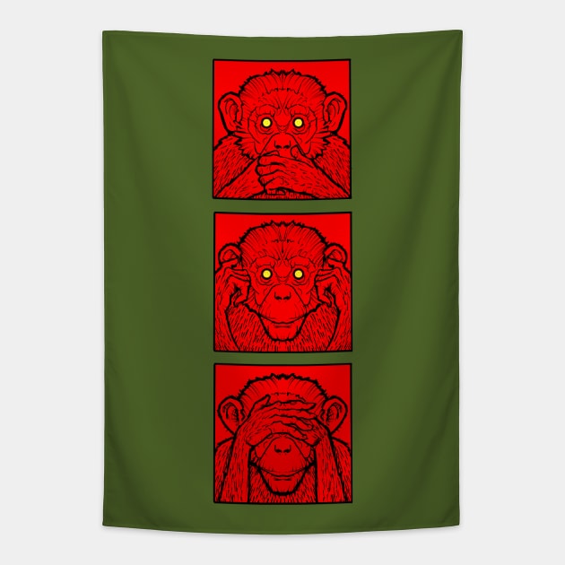 three wise monkeys, see no evil, hear no evil, speak no evil Tapestry by weilertsen