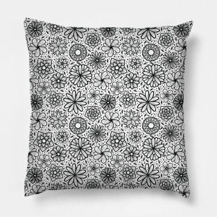 Hand Drawn Flowers Line Art Illustration Pillow