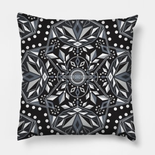 Black and White Geometric Flower Mandala Pillow