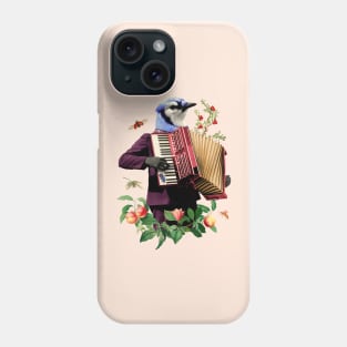 Blue birth with fancy suit playing the accordion funny Phone Case