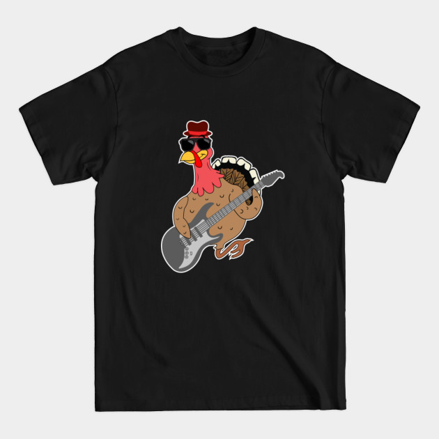 Disover Funny Thanksgiving Turkey RockStar Turkey Playing Guitar - Turkey Playing Guitar Thanksgiving - T-Shirt