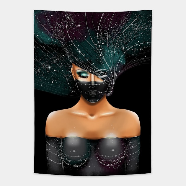 Beautiful cosmos girl on a black background Tapestry by Olena Tyshchenko