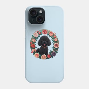 Black Toy Poodle Rose Wreath Phone Case