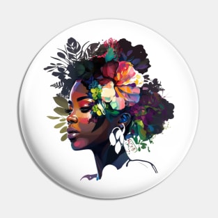 Afro Natural Curly Black women Floral Flowers Pin