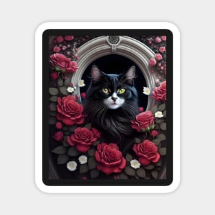 Cat with Roses - Modern digital art Magnet