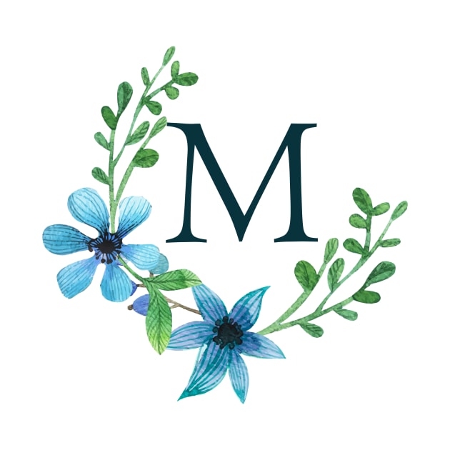 Floral Monogram M Pretty Blue Flowers by floralmonogram