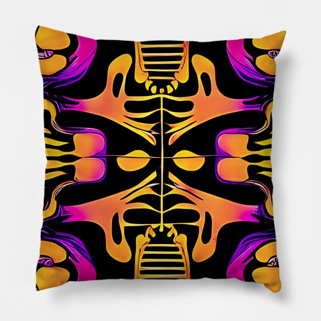 Skeleton and Bones (Shocking Pink and Orange) Pillow by SmartPufferFish