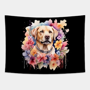 A labrador retriever decorated with beautiful watercolor flowers Tapestry