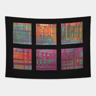 Liminal Space in Orange, Pink, Teal and Purple through 6 windows Tapestry