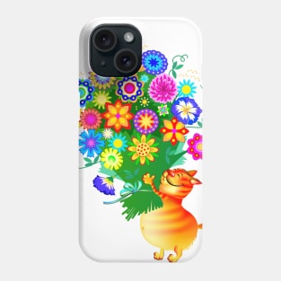 Cat with bouquet of flowers Phone Case