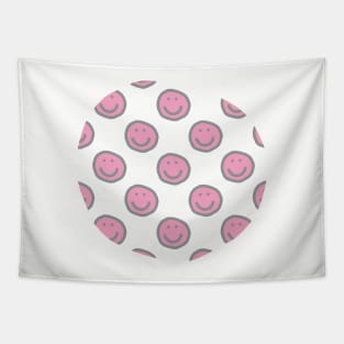 Prism Pink Round Happy Face with Smile Pattern Tapestry