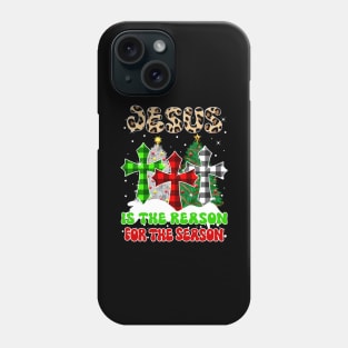 Jesus Is the Reason for the Season Groovy Christmas Pyjama Leopard Buffalo Plaid Phone Case