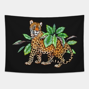 Jaguar with Calathea Leaves Tapestry