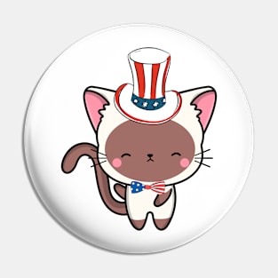 Funny white cat is ready for independence day Pin