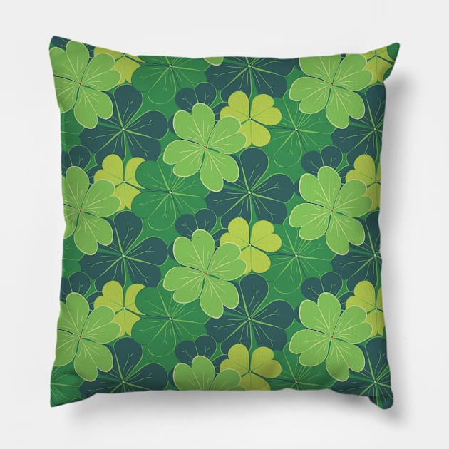 Green Shamrock leaves Pillow by AnnArtshock