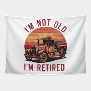 Vintage Fire Truck Embracing Retirement Tapestry