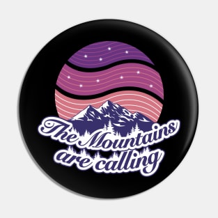 The mountains are calling vintage graphic font & purple twilight starry night sky Pin