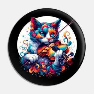 Devon Rex Cat Playing Violin Pin