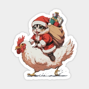 Christmas, Funny Cat on a Chicken Magnet