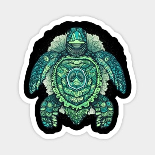 Cool Blue Mandala Sea Turtle Illustration - Unique Ocean Art Magnet