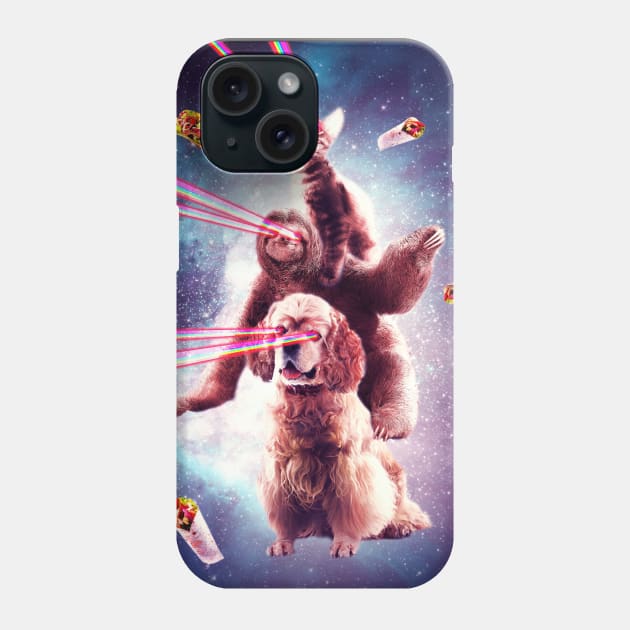 Laser Eyes Space Cat Riding Sloth, Dog - Rainbow Phone Case by Random Galaxy