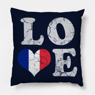 Love France French Flag Vintage Distressed Pillow