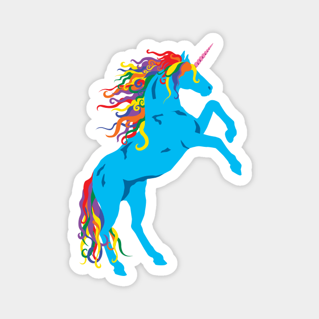 Rainbow Maned Cyan Pride Unicorn Magnet by PeregrinusCreative