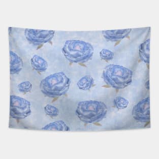 Watercolour blue peonies flowery pattern Tapestry