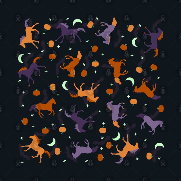 Orange Purple Autumn Night Halloween Horse Pattern by Nuclear Red Headed Mare