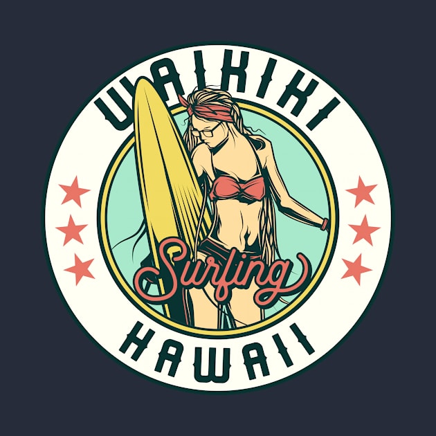 Vintage Surfing Badge for Waikiki, Hawaii by SLAG_Creative