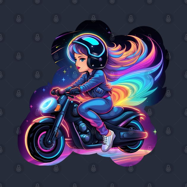 Chibi Biker style woman riding a motorcycle by Whisky1111