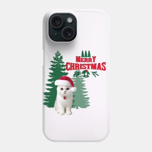 White Cat with Christmas tree Merry Christmas Phone Case