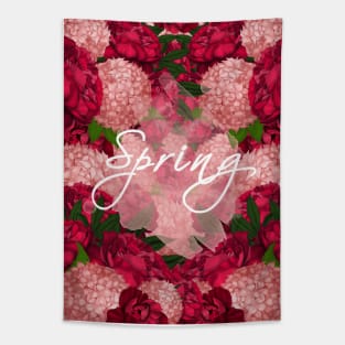 Blooming peonies and hydrangeas. Spring. Tapestry