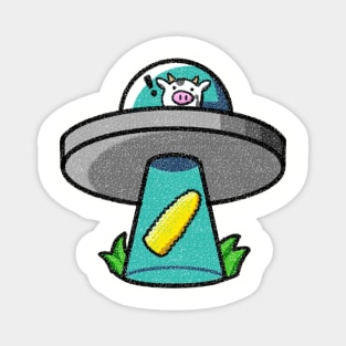 Corn-Loving Cow In A UFO Magnet