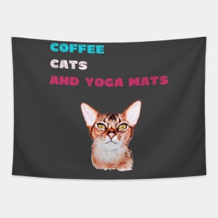 Coffee cats and yoga mats funny yoga and cat drawing Tapestry