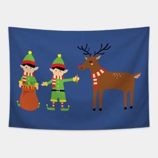 Elves feeding reindeer Tapestry