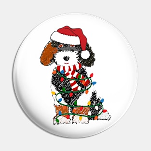 Cute Bernedoodle Wrapped In Christmas Lights Pin