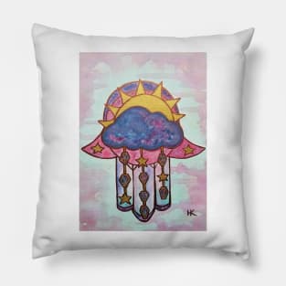 Raining Gems Hamsa by Harriette Knight Pillow