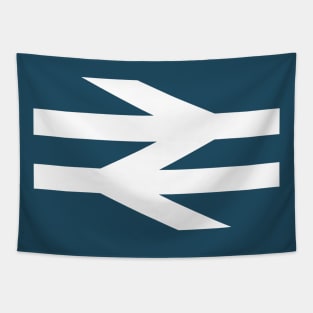 British Rail Double Arrow logo in white on BR Blue Tapestry