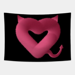 Pink furry heart with Devil's tail and horns Tapestry
