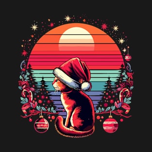 Meowy Christmas Retro cat vintage sunset T-Shirt