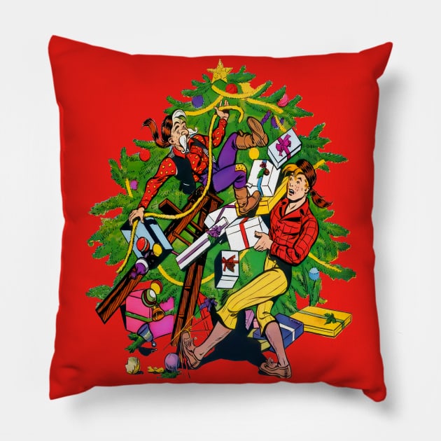 Fun unexpected encounter with the ladder and fall while setting up the Christmas tree. Comic Retro Vintage Pillow by REVISTANGO