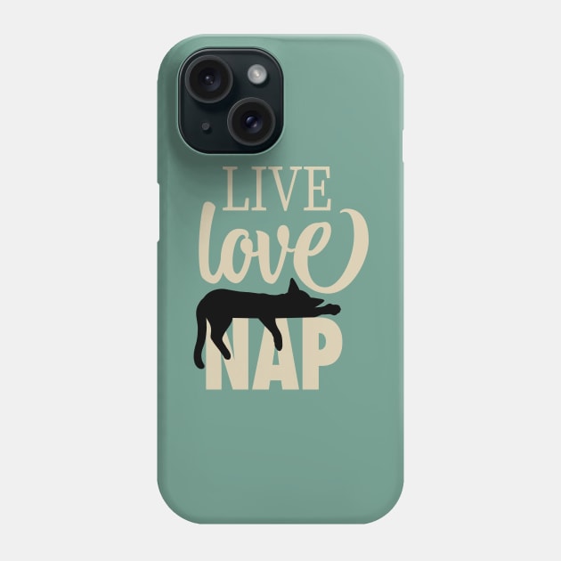 Live Love Nap Sleepy Black Cat - Lazy Day Kitty Lover Phone Case by cottoncanvas