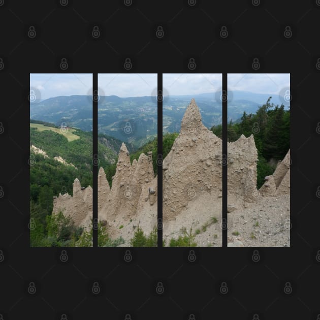 The incredible earth pyramids of Collepietra (Piramidi di Terra) in the Dolomites. Striking place. Italian Alps. Sunny spring day with no people. Valley in the background. Trentino Alto Adige. by fabbroni-art