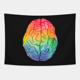 Watercolor Rainbow Brain (dark) Tapestry