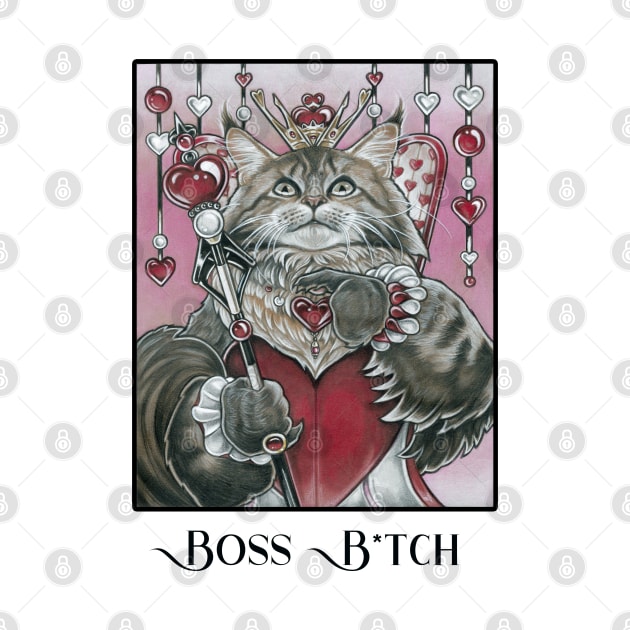 Queen of Hearts Cat - Boss B*tch - Black Outlined Version by Nat Ewert Art