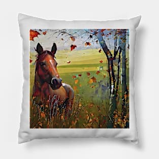 horse and birches Pillow