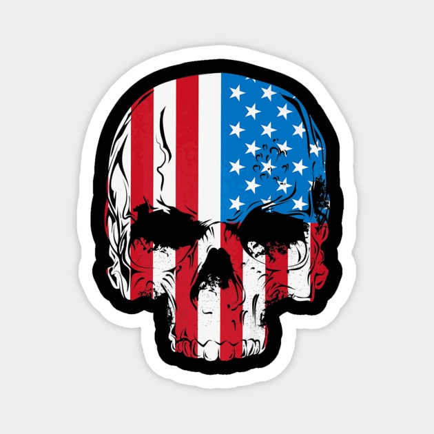 Flag 4th Of July Skull Floral Skeleton Magnet by SkullGrungeSHOP