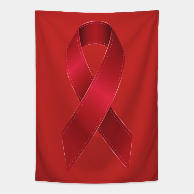 Red ribbon of awareness Tapestry by AnnArtshock