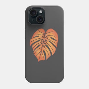 ORANGE MONSTERA LEAF – Watercolor Tropical Frond In Red & Yellow Against Slate Phone Case